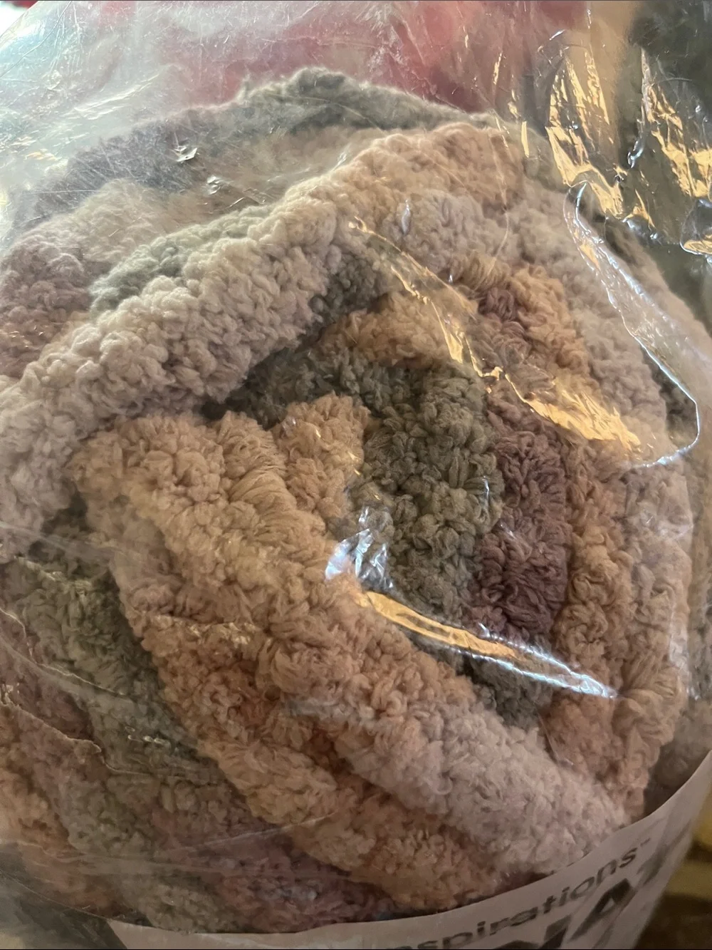 Bernat Extra Thick Plush Blanket Yarn in Taupe and Mauve